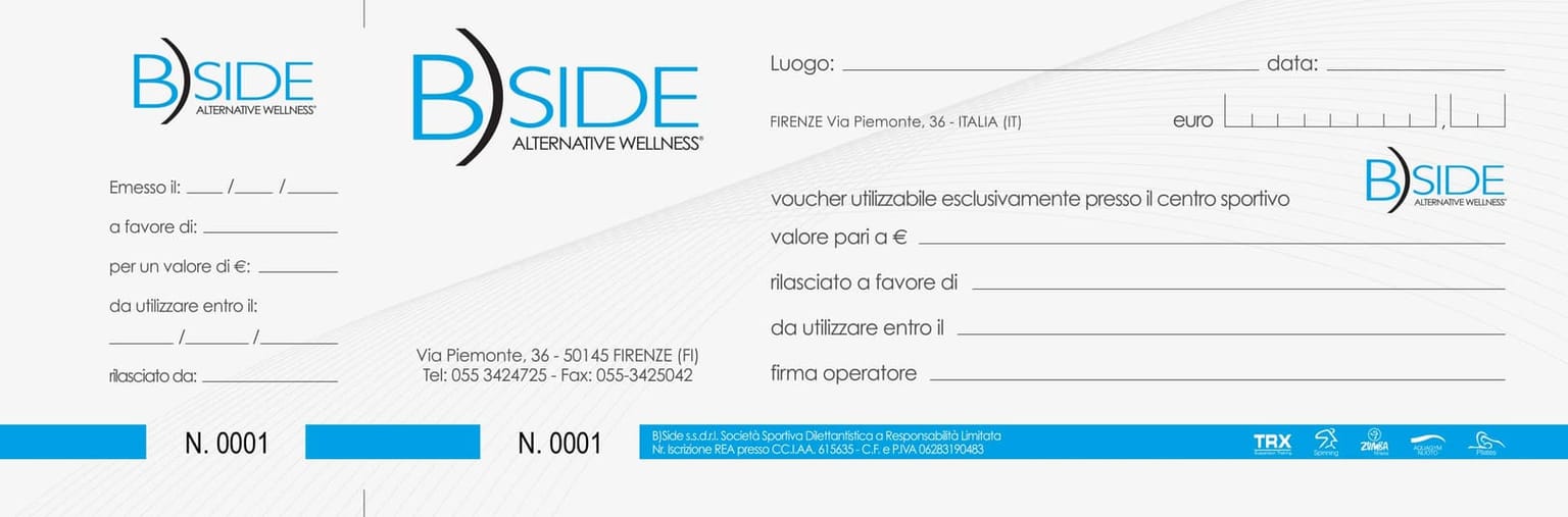 Esempio voucher compilabile per cashback presso B)Side (fronte)