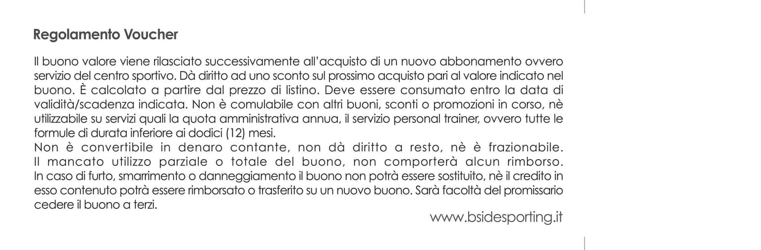 Esempio voucher compilabile per cashback presso B)Side (retro)